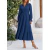 imagePRETTYGARDEN Long Sleeve Dress for Women Fall V Neck Tiered A Line Spring Elegant Modest Flowy Wedding Guest Maxi DressesDark Blue