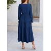 imagePRETTYGARDEN Long Sleeve Dress for Women Fall V Neck Tiered A Line Spring Elegant Modest Flowy Wedding Guest Maxi DressesDark Blue