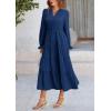 imagePRETTYGARDEN Long Sleeve Dress for Women Fall V Neck Tiered A Line Spring Elegant Modest Flowy Wedding Guest Maxi DressesDark Blue
