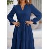 imagePRETTYGARDEN Long Sleeve Dress for Women Fall V Neck Tiered A Line Spring Elegant Modest Flowy Wedding Guest Maxi DressesDark Blue