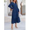 imagePRETTYGARDEN Long Sleeve Dress for Women Fall V Neck Tiered A Line Spring Elegant Modest Flowy Wedding Guest Maxi DressesDark Blue