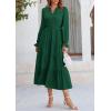 imagePRETTYGARDEN Long Sleeve Dress for Women Fall V Neck Tiered A Line Spring Elegant Modest Flowy Wedding Guest Maxi DressesDark Green