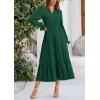 imagePRETTYGARDEN Long Sleeve Dress for Women Fall V Neck Tiered A Line Spring Elegant Modest Flowy Wedding Guest Maxi DressesDark Green
