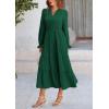imagePRETTYGARDEN Long Sleeve Dress for Women Fall V Neck Tiered A Line Spring Elegant Modest Flowy Wedding Guest Maxi DressesDark Green