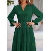 imagePRETTYGARDEN Long Sleeve Dress for Women Fall V Neck Tiered A Line Spring Elegant Modest Flowy Wedding Guest Maxi DressesDark Green
