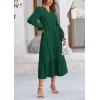 imagePRETTYGARDEN Long Sleeve Dress for Women Fall V Neck Tiered A Line Spring Elegant Modest Flowy Wedding Guest Maxi DressesDark Green