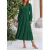 imagePRETTYGARDEN Long Sleeve Dress for Women Fall V Neck Tiered A Line Spring Elegant Modest Flowy Wedding Guest Maxi DressesDark Green
