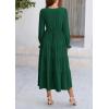 imagePRETTYGARDEN Long Sleeve Dress for Women Fall V Neck Tiered A Line Spring Elegant Modest Flowy Wedding Guest Maxi DressesDark Green
