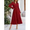 imagePRETTYGARDEN Long Sleeve Dress for Women Fall V Neck Tiered A Line Spring Elegant Modest Flowy Wedding Guest Maxi DressesJujube Red