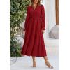 imagePRETTYGARDEN Long Sleeve Dress for Women Fall V Neck Tiered A Line Spring Elegant Modest Flowy Wedding Guest Maxi DressesJujube Red