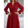 imagePRETTYGARDEN Long Sleeve Dress for Women Fall V Neck Tiered A Line Spring Elegant Modest Flowy Wedding Guest Maxi DressesJujube Red