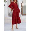 imagePRETTYGARDEN Long Sleeve Dress for Women Fall V Neck Tiered A Line Spring Elegant Modest Flowy Wedding Guest Maxi DressesJujube Red