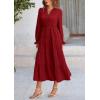 imagePRETTYGARDEN Long Sleeve Dress for Women Fall V Neck Tiered A Line Spring Elegant Modest Flowy Wedding Guest Maxi DressesJujube Red