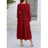 imagePRETTYGARDEN Long Sleeve Dress for Women Fall V Neck Tiered A Line Spring Elegant Modest Flowy Wedding Guest Maxi DressesJujube Red