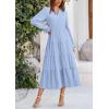 imagePRETTYGARDEN Long Sleeve Dress for Women Fall V Neck Tiered A Line Spring Elegant Modest Flowy Wedding Guest Maxi DressesLight Blue