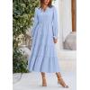 imagePRETTYGARDEN Long Sleeve Dress for Women Fall V Neck Tiered A Line Spring Elegant Modest Flowy Wedding Guest Maxi DressesLight Blue