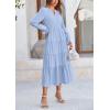 imagePRETTYGARDEN Long Sleeve Dress for Women Fall V Neck Tiered A Line Spring Elegant Modest Flowy Wedding Guest Maxi DressesLight Blue