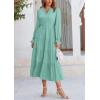 imagePRETTYGARDEN Long Sleeve Dress for Women Fall V Neck Tiered A Line Spring Elegant Modest Flowy Wedding Guest Maxi DressesLight Green