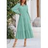imagePRETTYGARDEN Long Sleeve Dress for Women Fall V Neck Tiered A Line Spring Elegant Modest Flowy Wedding Guest Maxi DressesLight Green