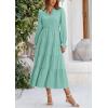 imagePRETTYGARDEN Long Sleeve Dress for Women Fall V Neck Tiered A Line Spring Elegant Modest Flowy Wedding Guest Maxi DressesLight Green