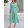 imagePRETTYGARDEN Long Sleeve Dress for Women Fall V Neck Tiered A Line Spring Elegant Modest Flowy Wedding Guest Maxi DressesLight Green