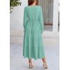 imagePRETTYGARDEN Long Sleeve Dress for Women Fall V Neck Tiered A Line Spring Elegant Modest Flowy Wedding Guest Maxi DressesLight Green