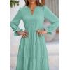 imagePRETTYGARDEN Long Sleeve Dress for Women Fall V Neck Tiered A Line Spring Elegant Modest Flowy Wedding Guest Maxi DressesLight Green
