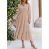 imagePRETTYGARDEN Long Sleeve Dress for Women Fall V Neck Tiered A Line Spring Elegant Modest Flowy Wedding Guest Maxi DressesLight Khaki