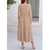 imagePRETTYGARDEN Long Sleeve Dress for Women Fall V Neck Tiered A Line Spring Elegant Modest Flowy Wedding Guest Maxi DressesLight Khaki