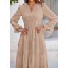 imagePRETTYGARDEN Long Sleeve Dress for Women Fall V Neck Tiered A Line Spring Elegant Modest Flowy Wedding Guest Maxi DressesLight Khaki