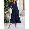 imagePRETTYGARDEN Long Sleeve Dress for Women Fall V Neck Tiered A Line Spring Elegant Modest Flowy Wedding Guest Maxi DressesNavy