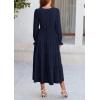 imagePRETTYGARDEN Long Sleeve Dress for Women Fall V Neck Tiered A Line Spring Elegant Modest Flowy Wedding Guest Maxi DressesNavy