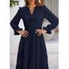 imagePRETTYGARDEN Long Sleeve Dress for Women Fall V Neck Tiered A Line Spring Elegant Modest Flowy Wedding Guest Maxi DressesNavy