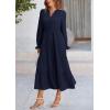 imagePRETTYGARDEN Long Sleeve Dress for Women Fall V Neck Tiered A Line Spring Elegant Modest Flowy Wedding Guest Maxi DressesNavy