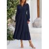 imagePRETTYGARDEN Long Sleeve Dress for Women Fall V Neck Tiered A Line Spring Elegant Modest Flowy Wedding Guest Maxi DressesNavy