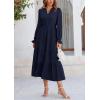 imagePRETTYGARDEN Long Sleeve Dress for Women Fall V Neck Tiered A Line Spring Elegant Modest Flowy Wedding Guest Maxi DressesNavy