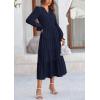 imagePRETTYGARDEN Long Sleeve Dress for Women Fall V Neck Tiered A Line Spring Elegant Modest Flowy Wedding Guest Maxi DressesNavy
