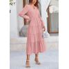 imagePRETTYGARDEN Long Sleeve Dress for Women Fall V Neck Tiered A Line Spring Elegant Modest Flowy Wedding Guest Maxi DressesPink