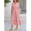 imagePRETTYGARDEN Long Sleeve Dress for Women Fall V Neck Tiered A Line Spring Elegant Modest Flowy Wedding Guest Maxi DressesPink