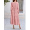 imagePRETTYGARDEN Long Sleeve Dress for Women Fall V Neck Tiered A Line Spring Elegant Modest Flowy Wedding Guest Maxi DressesPink
