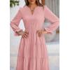 imagePRETTYGARDEN Long Sleeve Dress for Women Fall V Neck Tiered A Line Spring Elegant Modest Flowy Wedding Guest Maxi DressesPink
