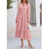 imagePRETTYGARDEN Long Sleeve Dress for Women Fall V Neck Tiered A Line Spring Elegant Modest Flowy Wedding Guest Maxi DressesPink