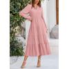 imagePRETTYGARDEN Long Sleeve Dress for Women Fall V Neck Tiered A Line Spring Elegant Modest Flowy Wedding Guest Maxi DressesPink