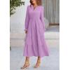 imagePRETTYGARDEN Long Sleeve Dress for Women Fall V Neck Tiered A Line Spring Elegant Modest Flowy Wedding Guest Maxi DressesPurple