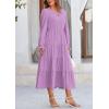 imagePRETTYGARDEN Long Sleeve Dress for Women Fall V Neck Tiered A Line Spring Elegant Modest Flowy Wedding Guest Maxi DressesPurple
