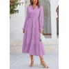 imagePRETTYGARDEN Long Sleeve Dress for Women Fall V Neck Tiered A Line Spring Elegant Modest Flowy Wedding Guest Maxi DressesPurple