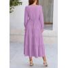 imagePRETTYGARDEN Long Sleeve Dress for Women Fall V Neck Tiered A Line Spring Elegant Modest Flowy Wedding Guest Maxi DressesPurple