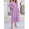 imagePRETTYGARDEN Long Sleeve Dress for Women Fall V Neck Tiered A Line Spring Elegant Modest Flowy Wedding Guest Maxi DressesPurple