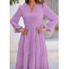 imagePRETTYGARDEN Long Sleeve Dress for Women Fall V Neck Tiered A Line Spring Elegant Modest Flowy Wedding Guest Maxi DressesPurple