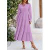 imagePRETTYGARDEN Long Sleeve Dress for Women Fall V Neck Tiered A Line Spring Elegant Modest Flowy Wedding Guest Maxi DressesPurple